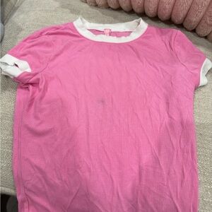 SKIMS Pink Ribbed T-Shirt with White Trim